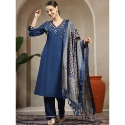 Nayam By Lakshita Women Ethnic Motifs Embroidered Regular Thread Work Kurta with Trousers & With Dupatta-picture-36