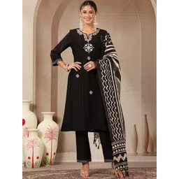 Nayam By Lakshita Women Ethnic Motifs Embroidered Regular Thread Work Kurta with Trousers & With Dupatta-picture-35