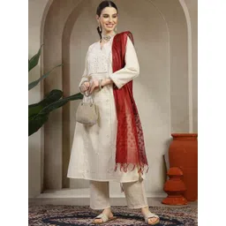 Nayam By Lakshita Women Ethnic Motifs Embroidered Regular Thread Work Kurta with Trousers & With Dupatta-picture-30