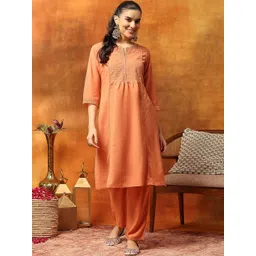 Nayam By Lakshita Women Ethnic Motifs Embroidered Tiered Thread Work Kurta with Trousers-picture-33