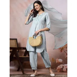 Nayam By Lakshita Women Floral Embroidered Regular Thread Work Kurta with Palazzos & With Dupatta-picture-30