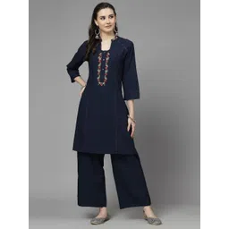 Nayam By Lakshita Women Floral Embroidered Thread Work Pure Cotton Kurta with Palazzos-picture-21