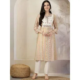 Nayam By Lakshita Women Floral Printed Regular Chanderi Cotton Kurta with Palazzos-picture-33