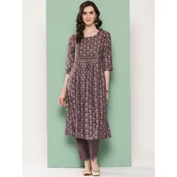 Nayam By Lakshita Women Floral Printed Regular Kurti with Trousers-picture-19