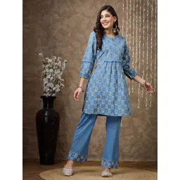 Nayam By Lakshita Women Floral Printed Regular Pure Cotton Kurta with Palazzos-picture-20
