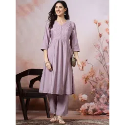 Nayam By Lakshita Women Floral Yoke Design Pleated Thread Work Kurta with Palazzos-picture-16