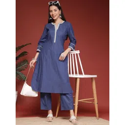 Nayam By Lakshita Yoke Design Mandarin Collar A-Line Kurta With Trousers-picture-33