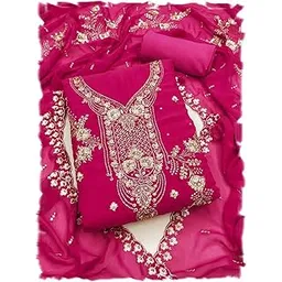 nayanthara trends Women's Faux Georgette Unstitched Suit with Embroidery Zari and Zarkan Diamond Work-picture-11