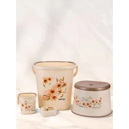 Nayasa Cream-Coloured 4 pieces Floral Bath Accessories Set-picture-14