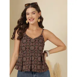 Nayo Ethnic Motifs Printed Shoulder Straps Cotton Peplum Top-picture-39