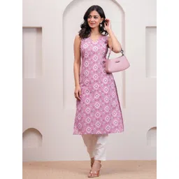 Nayo Ethnic Motifs Printed V-Neck Sleeveless Pure Cotton Straight Kurta-picture-38