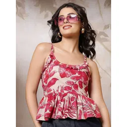 Nayo Women Floral Printed Shoulder Straps Cotton Peplum Top-picture-28