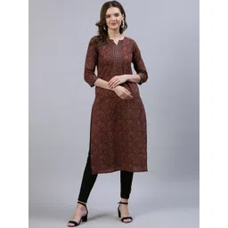 Nayo Women Maroon & Navy Blue Ethnic Motifs Printed Straight Kurta-picture-28