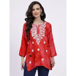 NAZAQAT ETHNIC INDIA Floral Embroidered Chikankari Chikankari Kurti-picture-40