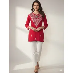 NAZAQAT ETHNIC INDIA Floral Embroidered Thread Work Thread Work Kurti-picture-10