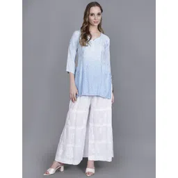NAZAQAT ETHNIC INDIA Women Hand Embroidered Pure Muslin Chikankari Straight Fit Kurti-picture-18
