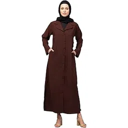 nazneen Front open Coat Collar Self Fabric Button Coat style Abaya/Burqa/Naqab (brown Coat abaya)-picture-28