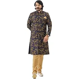 n.b.f fashion Mens Ethnic Wear Indo Western Set (Medium, Royal Blue Yellow)-picture-38