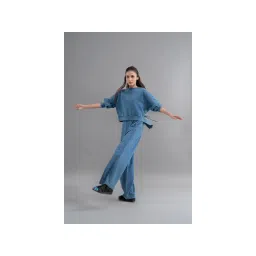 NeceSera Denim Wash 100% Cotton Terry Ruched Top-picture-13