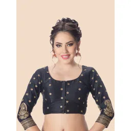 Neckbook Black & Gold-Toned Embroidered Princess Cut Padded Readymade Saree Blouse-picture-34