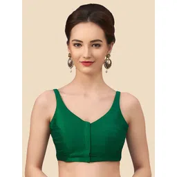 neckbook Women Green Solid Raw-Silk  Padded Saree Blouse-picture-22