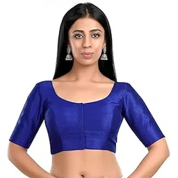 neckbook Women's Kora Silk Round Neck Half Sleeves Princess Cut Padded Readymade Saree Blouse-picture-43