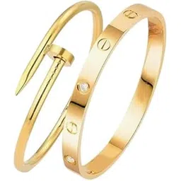 needs collection Kada Cluster Anti-Tarnish Bracelet, Gold Plated, Cubic Zirconia, Pack of 2-picture-41