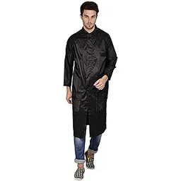 Neekshaa Men's and Women's Solid Raincoat/Overcoat with Hoods and Side Pockets, 100% Waterproof Raincoat for Men/Women, Size-XXL, Color-Black-picture-30
