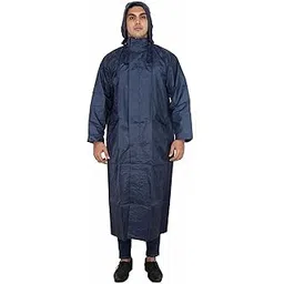 Neekshaa Men's Solid Rain Coat/Overcoat with Hoods and Side Pockets, 100% Waterproof Raincoat, Size-Free, Color-Blue-picture-28