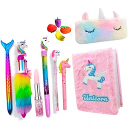 neel 9-Pcs Unicorn Stationery combo for Girls Unicorn gift set for Diary/Pouch/Pen & pencil with stationery for Girls Unicorn Pencil Box Case for Kids Pencil Pouch Art Plastic Pencil Box-picture-13