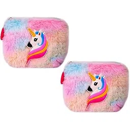 neel Unciorn Fur Coin Pouch for Girls Small Cosmetic Pouch Card Holder Zipper Closer Soft Stuff Coin Pouch Cash Holder Pouch Cute Fancy Coin Pouch for Girls Best Return Gift Set for Girls (2pcs)-picture-31