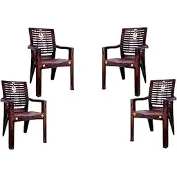 NEELGAGAN Furniture Plastic Chair with arm, Plastic Chair for Home, Living Room, Outdoor, Bedroom | Premium | Single | Bearing Capacity Upto 150Kg | Strong & Sturdy, Wooden Finish | 3 Year Guarantee image 1