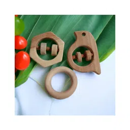 neemtoys Neem Wooden Rattles & Teethers - Sparrow, Hexagon & Ring Shapes-picture-27