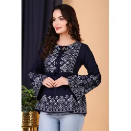 neerafashion Casual Bell Sleeves Printed Women Dark Blue Top-picture-11
