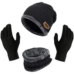 neews Winter Knit Beanie Cap Hat Neck Warmer Scarf and Woolen Gloves Set Skull Cap for Men Women - Winterwear Combo Set of Woolen Cap Scarf and Gloves-picture-11