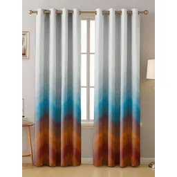 Nefertiti Home White & Orange 2 Pieces Geometric Black Out Long Door Curtains-picture-30