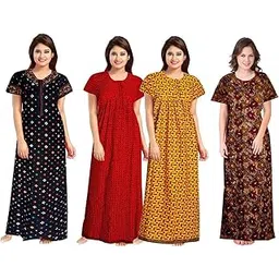 negligee Nighty for Women Cotton Printed Maxi Gown Ankle Length Nighty Night Dress Gown for Women Free Size (Pack of 4) Multicolour Free Size-picture-20