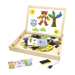 NEGOCIO Wooden Multifunction Animal Puzzle Board Double-Sided Magnetic Drawing & Writing Blackboard, Early Learning Educational Toy For Baby- PACK OF 1- COLOR MAY VARY-picture-20