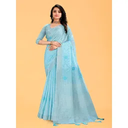 NEGRONI Embroidered Pure Linen Saree-picture-22