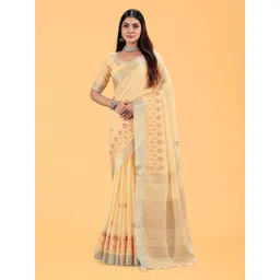 NEGRONI Ethnic Motifs Zari Pure Linen Saree-picture-34