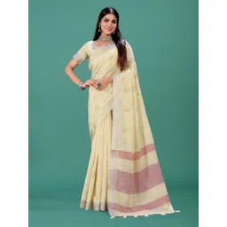 NEGRONI Floral Embroidered Pure Linen Saree-picture-10