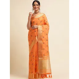 NEGRONI Floral Embroidered Zari Border Saree with Blouse Piece-picture-18