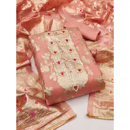 NEGRONI Floral Woven Design Zari Pure Silk Unstitched Dress Material-picture-29