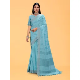 NEGRONI Floral Zari Pure Linen Saree-picture-10