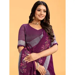 NEGRONI Floral Zari Pure Linen Saree image 4