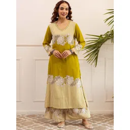 Nehamta Floral Printed V-Neck Straight Sequinned Kurta With Palazzos-picture-26