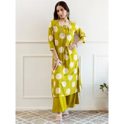 Nehamta Women Geometric Printed Tie-Up Neck Beads and Stones A-Line Kurta with Palazzos-picture-14