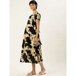 Nejo Floral Print Puff Sleeve Maternity Pure Cotton A-Line Midi Dress image 4