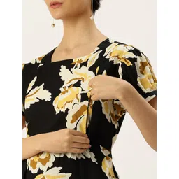 Nejo Floral Print Puff Sleeve Maternity Pure Cotton A-Line Midi Dress image 2