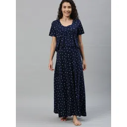 Nejo Navy Blue & White Printed Feeding Nightdress-picture-33